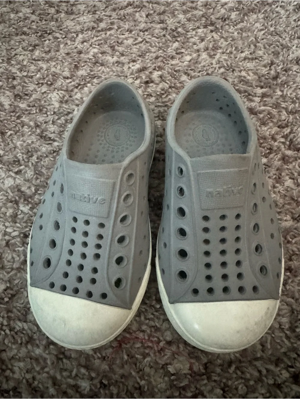 Native Kids Slip-On Water Shoes in Gray with White Toe Cap